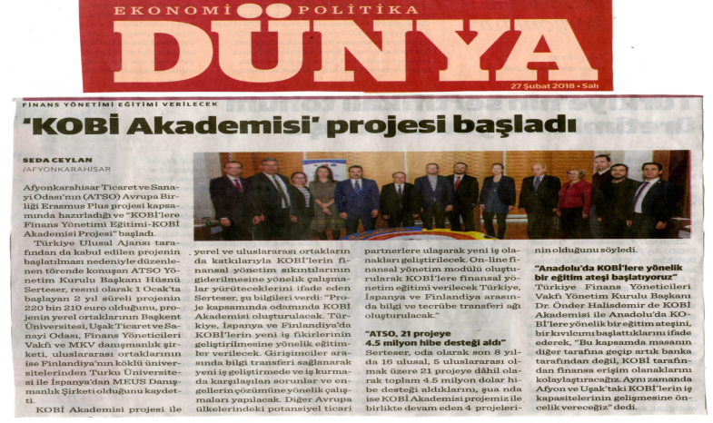 KOBİ AKADEMİSİ, DÜNYA GAZETESİ’NDE